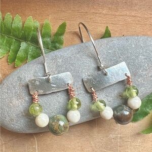 Elegant Silver and Green Dangle Earrings